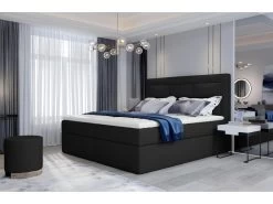 Ensemble Boxspring Complet Tête De Lit + Sommiers + Matelas + Surmatelas VISTA De VENESETTI - Simili Cuir Noir - 140 X 200 Cm -Magasin de lits lit 8863705