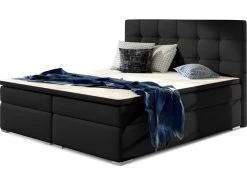 Ensemble Boxspring Complet Tête De Lit + Sommiers + Matelas + Surmatelas INAYA De VENESETTI - Simili Cuir Noir - 180x200 Cm