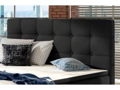 Ensemble Boxspring Complet Tête De Lit + Sommiers + Matelas + Surmatelas INAYA De VENESETTI - Simili Cuir Noir - 180x200 Cm -Magasin de lits lit 8863735