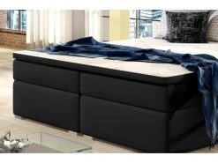 Ensemble Boxspring Complet Tête De Lit + Sommiers + Matelas + Surmatelas INAYA De VENESETTI - Simili Cuir Noir - 180x200 Cm -Magasin de lits lit 8863737