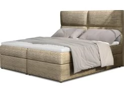 Ensemble Boxspring Complet Tête De Lit + Sommiers + Matelas + Surmatelas AMARIS De VENESETTI - Tissu Luxe Beige - 140x200 Cm