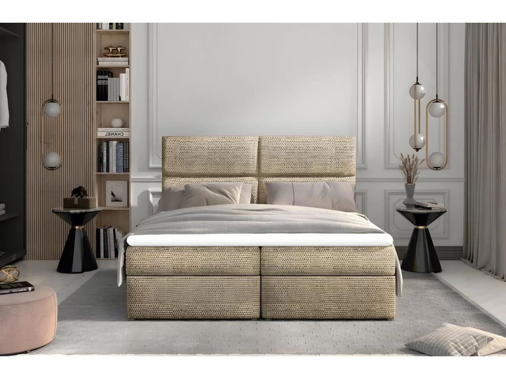 Ensemble Boxspring Complet Tête De Lit + Sommiers + Matelas + Surmatelas AMARIS De VENESETTI - Tissu Luxe Beige - 140x200 Cm 2 Ensemble Boxspring Complet Tête De Lit + Sommiers + Matelas + Surmatelas AMARIS De VENESETTI - Tissu Luxe Beige - 140x200 Cm – Image 2
