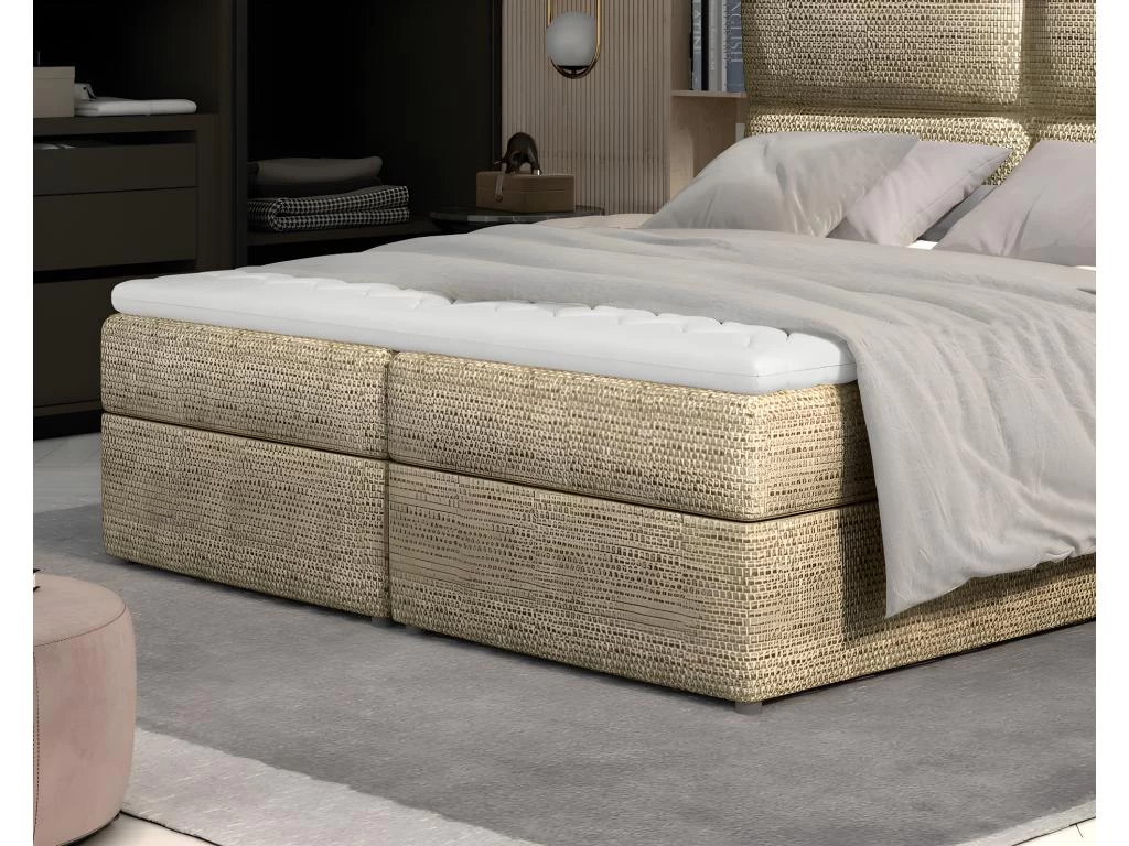Ensemble Boxspring Complet Tête De Lit + Sommiers + Matelas + Surmatelas AMARIS De VENESETTI - Tissu Luxe Beige - 140x200 Cm 3 Ensemble Boxspring Complet Tête De Lit + Sommiers + Matelas + Surmatelas AMARIS De VENESETTI - Tissu Luxe Beige - 140x200 Cm – Image 3