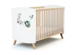 AT4 - Lit Bébé 60x120 DISNEY Doodle Zoo Mickey Blanc Et Hêtre Verni