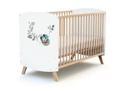 AT4 - Lit Bébé 60x120 DISNEY Doodle Zoo Mickey Blanc Et Hêtre Verni -Magasin de lits lit 8963437