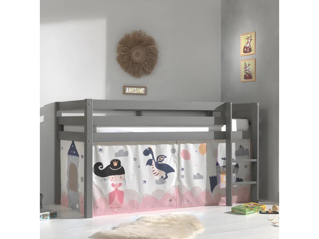 Lit Mi-Hauteur 90x200 Sommier Inclus Housse Fairy Pino Gris 1 Lit Mi-Hauteur 90x200 Sommier Inclus Housse Fairy Pino Gris