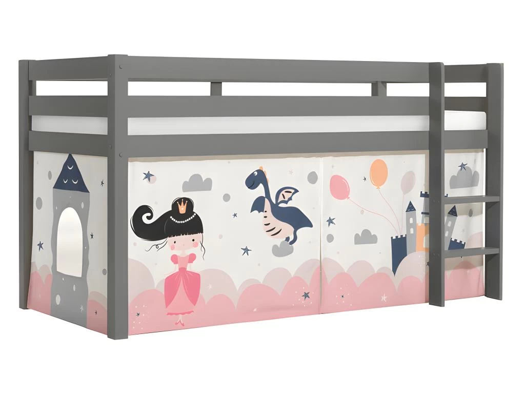 Lit Mi-Hauteur 90x200 Sommier Inclus Housse Fairy Pino Gris 2 Lit Mi-Hauteur 90x200 Sommier Inclus Housse Fairy Pino Gris – Image 2