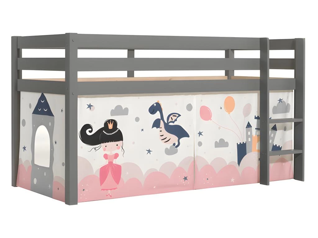 Lit Mi-Hauteur 90x200 Sommier Inclus Housse Fairy Pino Gris 3 Lit Mi-Hauteur 90x200 Sommier Inclus Housse Fairy Pino Gris – Image 3