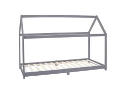 Lit D'enfant Bois De Pin Massif Gris Clair 200x90 Cm Structure Maison Lit ML-DESIGN