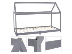 Lit D'enfant Bois De Pin Massif Gris Clair 200x90 Cm Structure Maison Lit ML-DESIGN -Magasin de lits lit 9256659