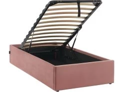 Lit Coffre 90x190cm En Velours Rose + Sommier à Lattes - Handy