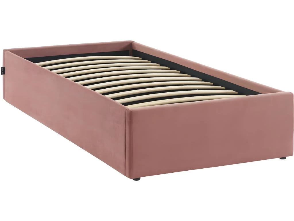 Lit Coffre 90x190cm En Velours Rose + Sommier à Lattes - Handy 5 Lit Coffre 90x190cm En Velours Rose + Sommier à Lattes - Handy – Image 5