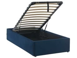 Lit Coffre 90x190cm En Velours Bleu Foncé + Sommier à Lattes - Handy