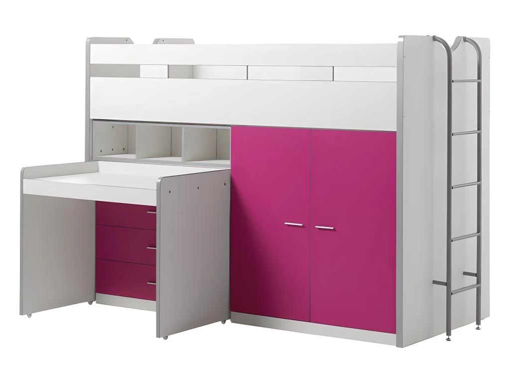 Lit Combiné 70 90x200 Sommier Inclus Bonny - Fuchsia 2 Lit Combiné 70 90x200 Sommier Inclus Bonny - Fuchsia – Image 2