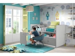 Lit Combiné 91 90x200 Sommier Inclus Bonny - Gris -Magasin de lits lit 9573051