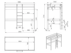 Lit Mezzanine 90x200 Sommier Inclus Avec Bureau Pino - Blanc 5 Lit Mezzanine 90x200 Sommier Inclus Avec Bureau Pino - Blanc -Magasin de lits lit 9579929