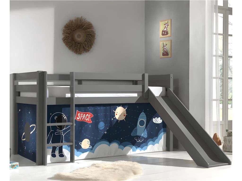 Lit Mi-Hauteur 90x200 Toboggan Sommier Inclus Housse Space Pino Gris 1 Lit Mi-Hauteur 90x200 Toboggan Sommier Inclus Housse Space Pino Gris