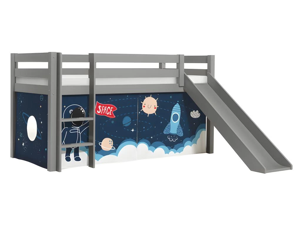 Lit Mi-Hauteur 90x200 Toboggan Sommier Inclus Housse Space Pino Gris 2 Lit Mi-Hauteur 90x200 Toboggan Sommier Inclus Housse Space Pino Gris – Image 2