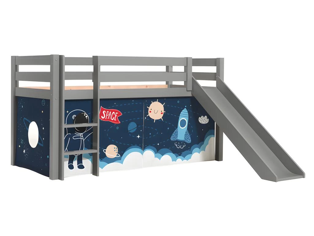 Lit Mi-Hauteur 90x200 Toboggan Sommier Inclus Housse Space Pino Gris 3 Lit Mi-Hauteur 90x200 Toboggan Sommier Inclus Housse Space Pino Gris – Image 3