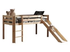Lit Mi-Hauteur 90x200 Avec Toboggan Sommier Inclus Pino - Bois