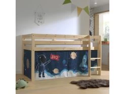 Lit Mi-Hauteur 90x200 Sommier Inclus Housse Space Pino Bois