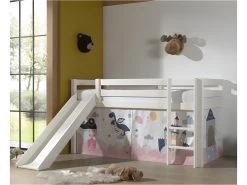 Lit Mi-Hauteur 90x200 Toboggan Sommier Inclus Housse Fairy Pino Blanc