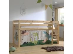 Lit Mi-Hauteur 90x200 Sommier Inclus Housse Dino Pino Bois