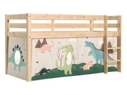 Lit Mi-Hauteur 90x200 Sommier Inclus Housse Dino Pino Bois -Magasin de lits lit 9580385