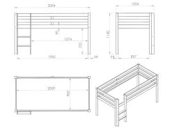 Lit Mi-Hauteur 90x200 Sommier Inclus Housse Dino Pino Bois -Magasin de lits lit 9580389