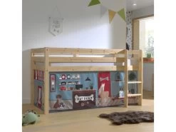 Lit Mi-Hauteur 90x200 Sommier Inclus Housse Pet Shop Pino Bois