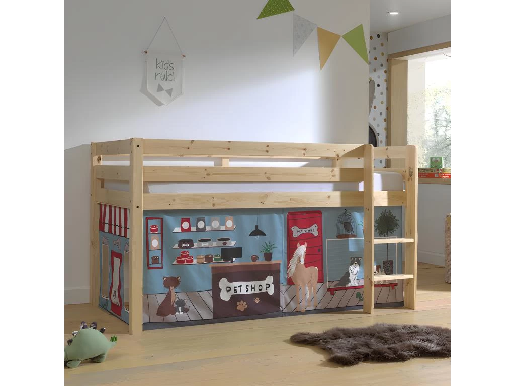 Lit Mi-Hauteur 90x200 Sommier Inclus Housse Pet Shop Pino Bois 1 Lit Mi-Hauteur 90x200 Sommier Inclus Housse Pet Shop Pino Bois