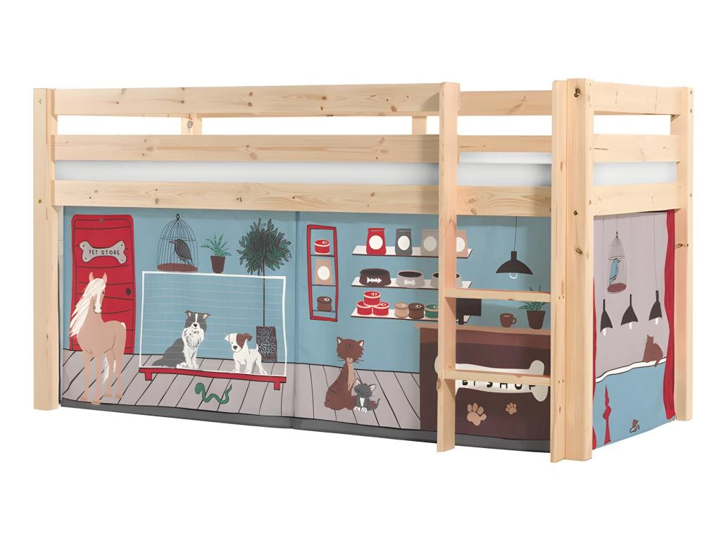 Lit Mi-Hauteur 90x200 Sommier Inclus Housse Pet Shop Pino Bois 2 Lit Mi-Hauteur 90x200 Sommier Inclus Housse Pet Shop Pino Bois – Image 2