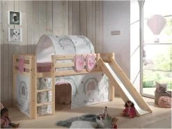 Lit Mi-Hauteur 90x200 Avec Toboggan Sommier Inclus Et Housse Birdy Pino - Bois