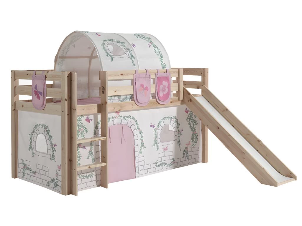 Lit Mi-Hauteur 90x200 Avec Toboggan Sommier Inclus Et Housse Birdy Pino - Bois 2 Lit Mi-Hauteur 90x200 Avec Toboggan Sommier Inclus Et Housse Birdy Pino - Bois – Image 2