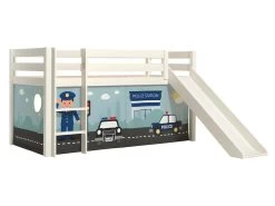 Lit Mi-Hauteur 90x200 Toboggan Sommier Inclus Housse Police Pino Blanc -Magasin de lits lit 9580503