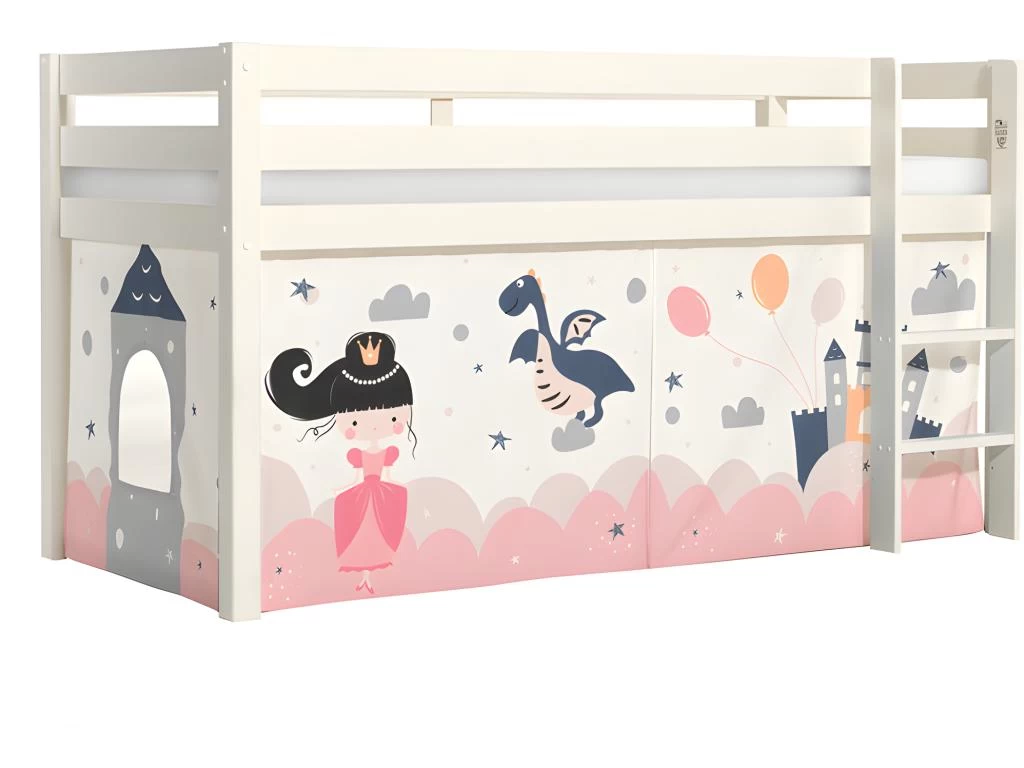 Lit Mi-Hauteur 90x200 Sommier Inclus Housse Fairy Pino Blanc 2 Lit Mi-Hauteur 90x200 Sommier Inclus Housse Fairy Pino Blanc – Image 2