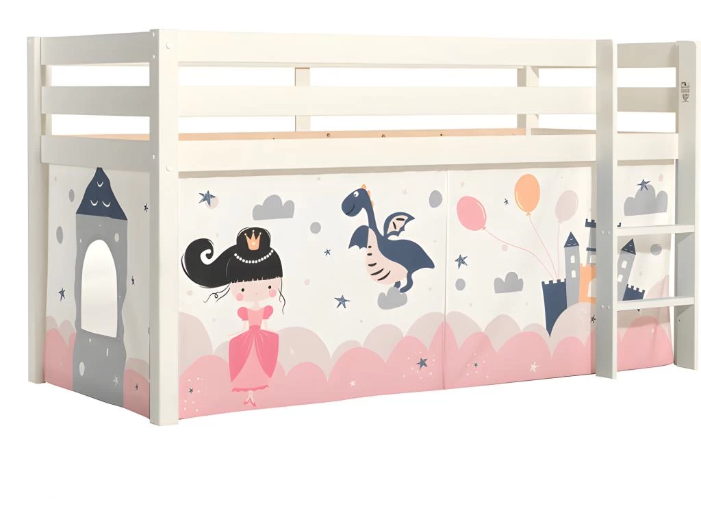 Lit Mi-Hauteur 90x200 Sommier Inclus Housse Fairy Pino Blanc 3 Lit Mi-Hauteur 90x200 Sommier Inclus Housse Fairy Pino Blanc – Image 3