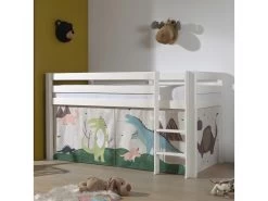 Lit Mi-Hauteur 90x200 Sommier Inclus Housse Dino Pino Blanc