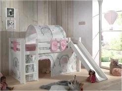 Lit Mi-Hauteur 90x200 Avec Toboggan Sommier Inclus Et Housse Birdy Pino - Blanc