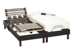 Lit électrique Relaxation Lattes Et Plots Matelas Mémoire De Forme Tissu Anthracite JASON De DREAMEA - 2 X 80 X 200 Cm