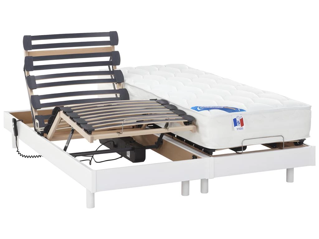 Lit électrique Relaxation Matelas Ressorts Ensachés Et Mémoire Forme APOLLO De DREAMEA - Blanc - 2 X 80 X 200 Cm 3 Lit électrique Relaxation Matelas Ressorts Ensachés Et Mémoire Forme APOLLO De DREAMEA - Blanc - 2 X 80 X 200 Cm – Image 3
