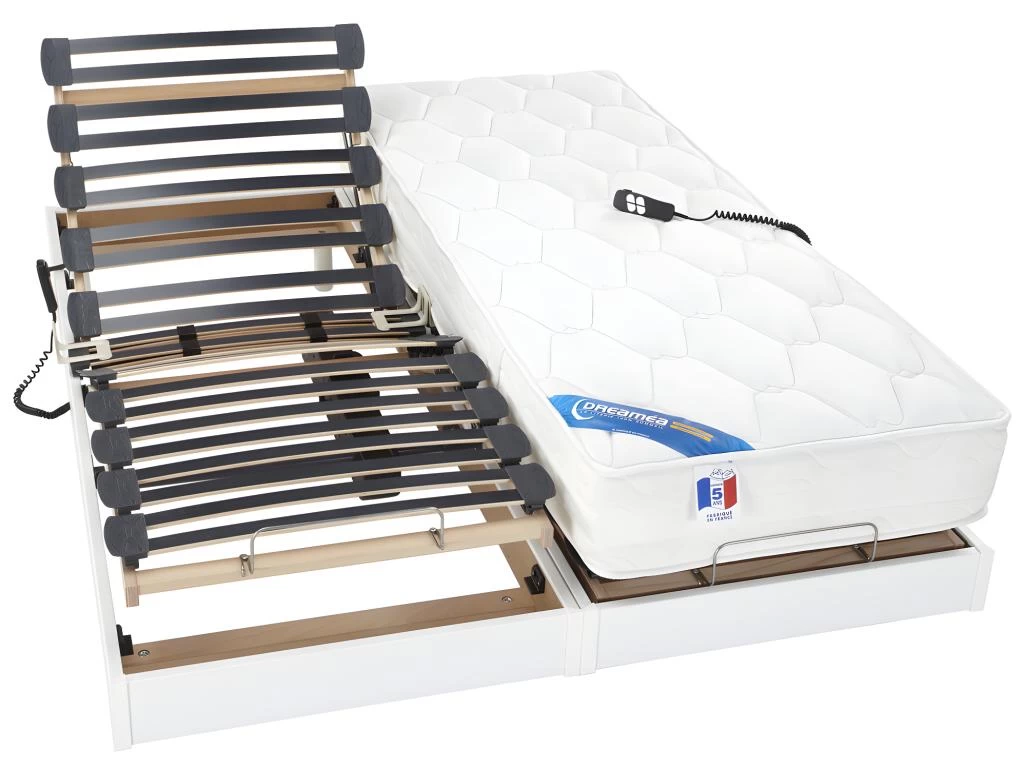 Lit électrique Relaxation Matelas Ressorts Ensachés Et Mémoire Forme APOLLO De DREAMEA - Blanc - 2 X 80 X 200 Cm 2 Lit électrique Relaxation Matelas Ressorts Ensachés Et Mémoire Forme APOLLO De DREAMEA - Blanc - 2 X 80 X 200 Cm – Image 2