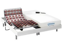 Lit électrique Relaxation Tout Plots Matelas Mémoire De Forme HESIODE III De DREAMEA - Moteurs OKIN - Blanc - 2 X 90 X 200 Cm