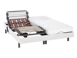 Lit électrique Relaxation Lattes Et Plots Matelas Latex PANDORA II De DREAMEA - Moteurs OKIN - Blanc - 2 X 90 X 200 Cm