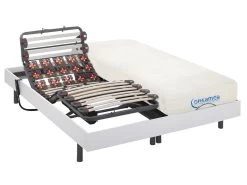 Lit électrique Relaxation Lattes Et Plots Matelas Mémoire Forme DIONYSOS De DREAMEA - Moteurs OKIN - Blanc - 2 X 80 X 200 Cm