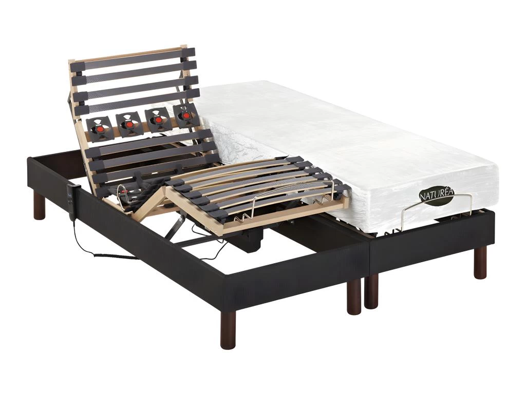 Lit électrique Relaxation Lattes Et Plots Matelas Mémoire Forme Tissu Anthracite THESEE De NATUREA - 2 X 70 X 190 Cm 2 Lit électrique Relaxation Lattes Et Plots Matelas Mémoire Forme Tissu Anthracite THESEE De NATUREA - 2 X 70 X 190 Cm – Image 2