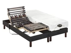 Lit électrique Relaxation Lattes Et Plots Matelas Mémoire Forme Tissu Anthracite THESEE De NATUREA - 2 X 70 X 190 Cm