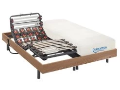 Lit électrique Relaxation Lattes Et Plots Matelas Mémoire Forme DIONYSOS De DREAMEA - Moteurs OKIN - Chêne Naturel - 2 X 80 X 200 Cm