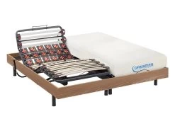 Lit électrique Relaxation Lattes Et Plots Matelas Mémoire Forme DIONYSOS De DREAMEA - Moteurs OKIN - Chêne Naturel - 2 X 90 X 200 Cm