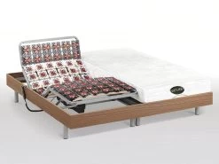 Lit électrique Relaxation Tout Plots Matelas Mémoire De Forme Et Bambou LYSIS III De NATUREA - Moteurs OKIN - 2 X 90 X 200 Cm - Chêne